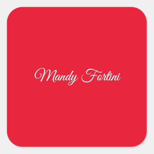 Red Plain Elegant Minimalist Calligraphy Square Sticker