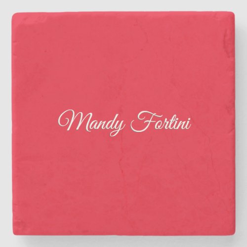 Red Plain Elegant Minimalist Calligraphy Stone Coaster