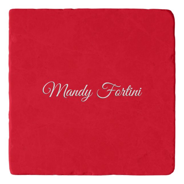 Red Plain Elegant Minimalist Calligraphy Trivet (Front)