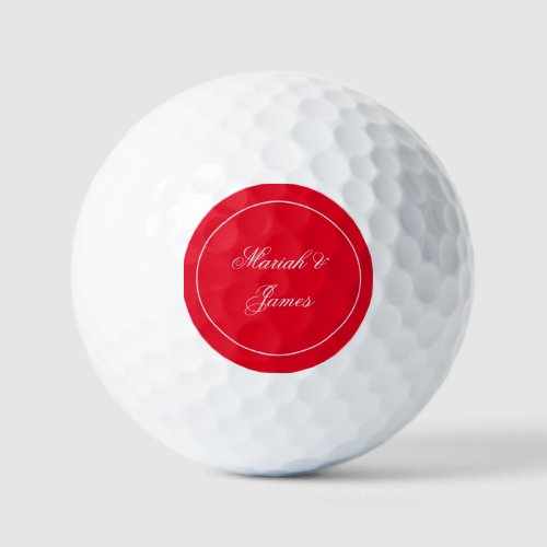 Red Plain Elegant Minimalist Names Calligraphy Golf Balls