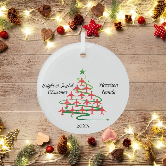 Red Planes Christmas Tree, Aviation,Simple Glass Ornament (Creator Uploaded)