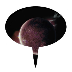 red planet in the universe with aura and stars cake topper