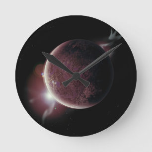 red planet in the universe with aura and stars round clock