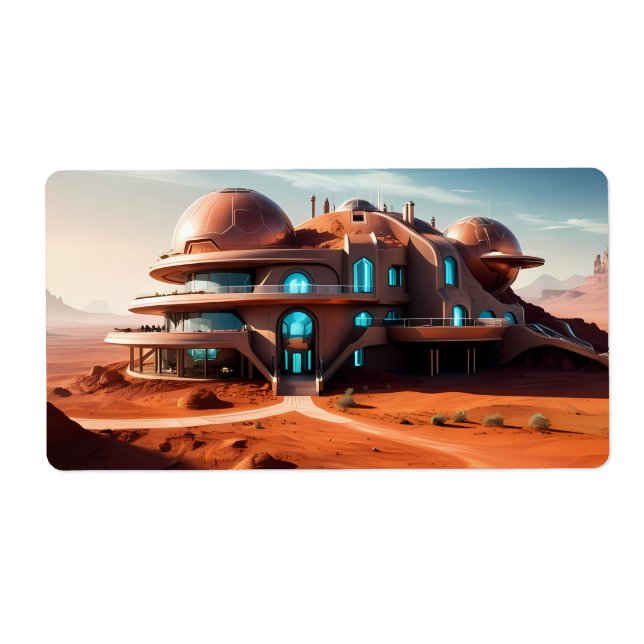 Red Planet Mansion – AI Futuristic Desert Villa Label (Front)