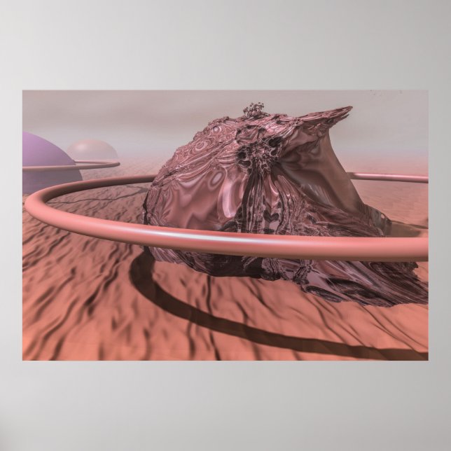 Red Planet Mars Fractal Art Fantastic Surreal View Poster (Front)