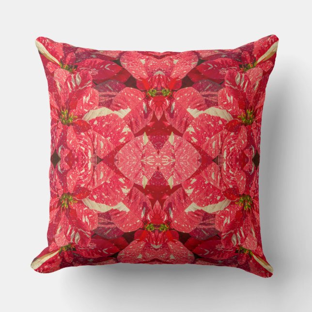 Red plant Poinsettia Flower Throw Pillow (Front)