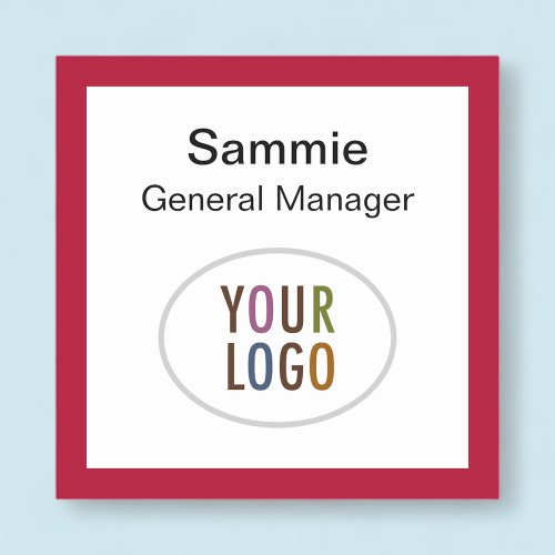 Red Plastic Custom Square Name Tag Pin or Magnetic