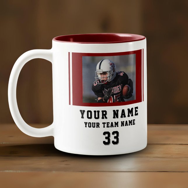 Red Player Name Number Team Photo Two-Tone Coffee Mug (Creator Uploaded)