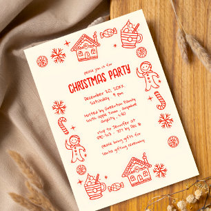 Red Playful Hand Drawn Doodle Whimsical Christmas Invitation