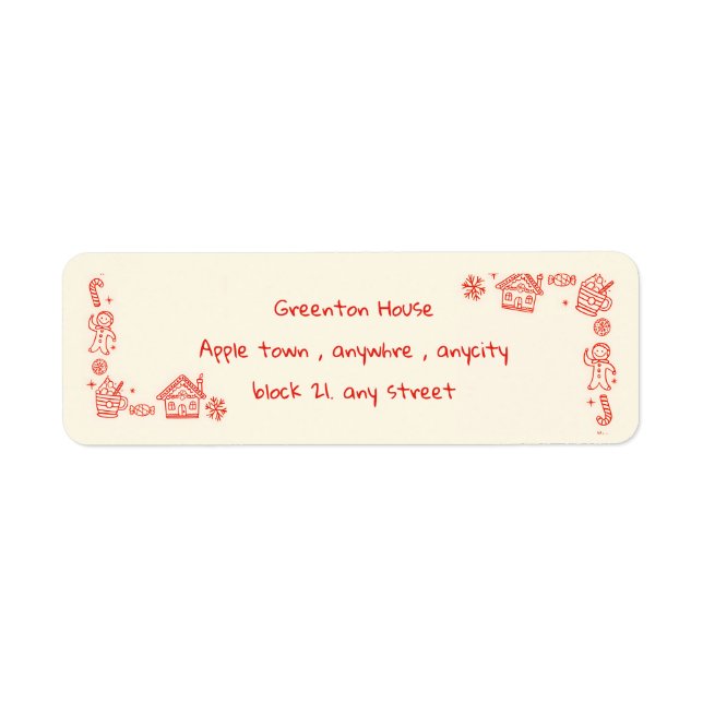 Red Playful Hand Drawn Doodle Whimsical Christmas  Label (Front)