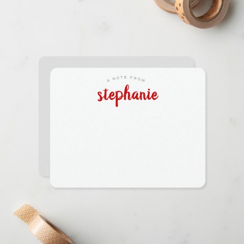 Red Playful Script Personalized Flat Note Card
