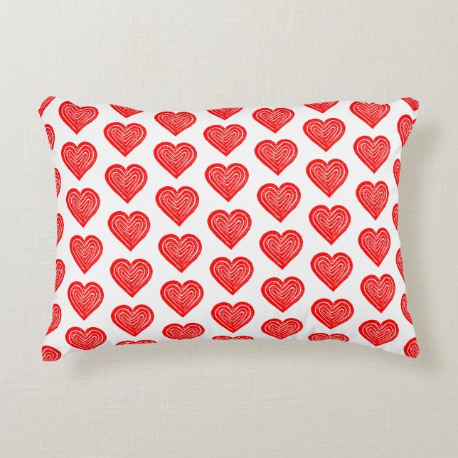 Red Playing Card Symbol Heart Shape Lino Cut Accent Pillow (Front)