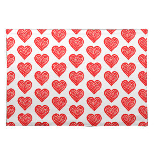 Red Playing Card Symbol Heart Shape Lino Cut Cloth Placemat