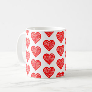 Red Playing Card Symbol Heart Shape Lino Cut Coffee Mug