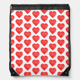 Red Playing Card Symbol Heart Shape Lino Cut Drawstring Bag