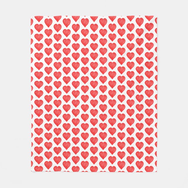 Red Playing Card Symbol Heart Shape Lino Cut Fleece Blanket (Front)