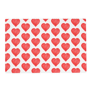 Red Playing Card Symbol Heart Shape Lino Cut Placemat