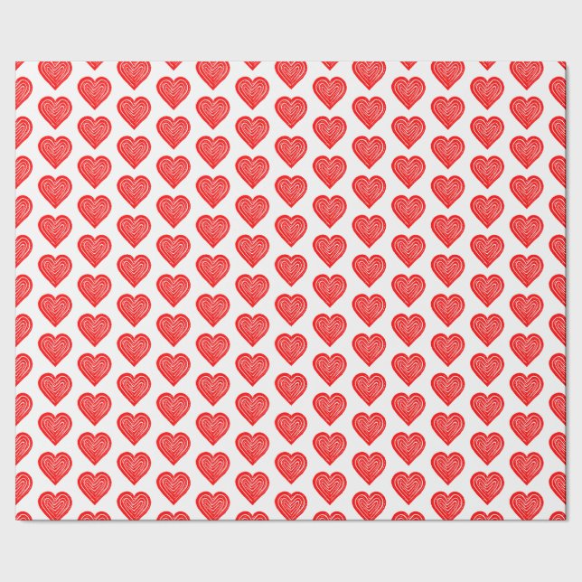 Red Playing Card Symbol Heart Shape Lino Cut Wrapping Paper (Seam)