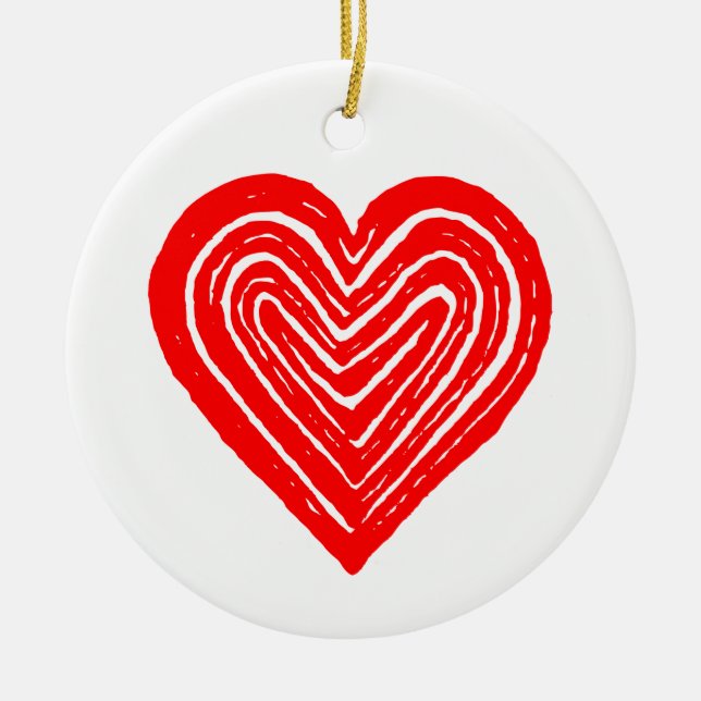 Red Playing Card Symbol Heart Shape Linocut Ceramic Ornament (Front)