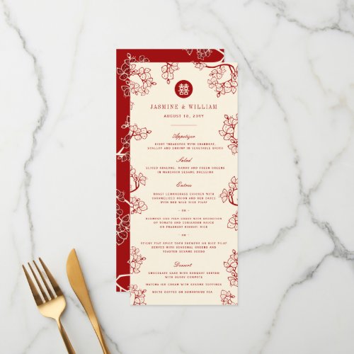 Red Plum Blossoms Double Happiness Chinese Wedding Menu