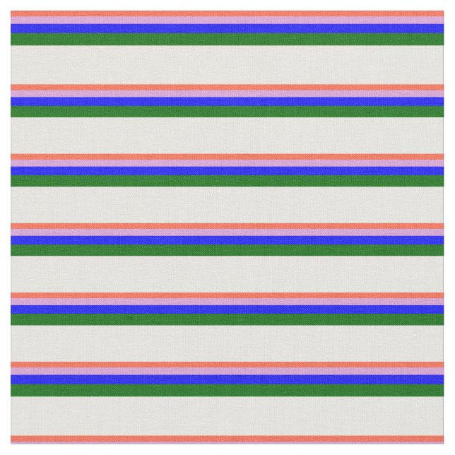 Red, Plum, Blue, Dark Green, and White Lines Fabric (Close Up)