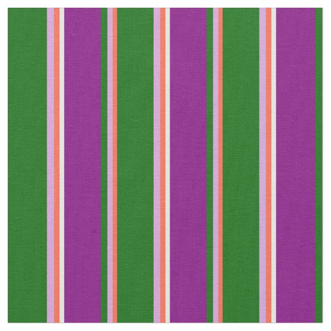Red, Plum, Dark Green, Purple & White Pattern Fabric (Close Up)