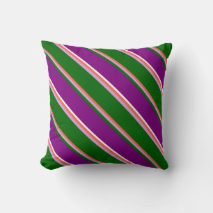 Red, Plum, Dark Green, Purple & White Pattern Throw Pillow