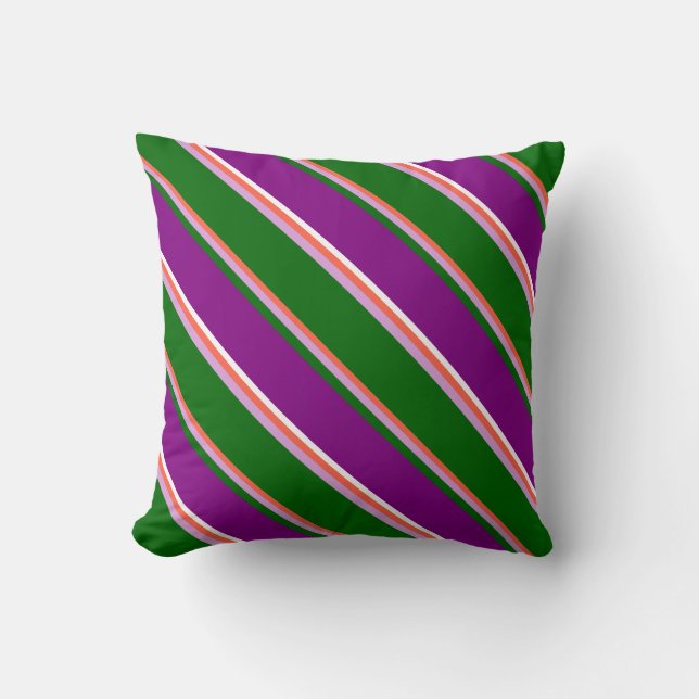 Red, Plum, Dark Green, Purple & White Pattern Throw Pillow (Front)