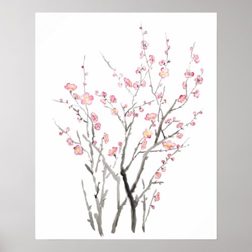 red plum flower watercolor painting 2021 poster