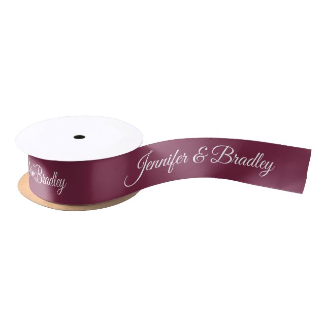 Red Plum White Elegant Wedding Personalized Name Satin Ribbon (Spool)