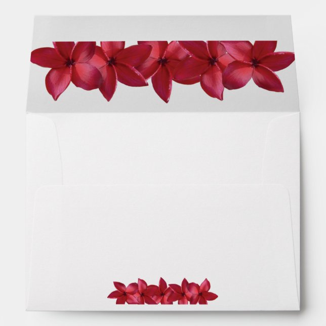 Red Plumeria Frangipani 5x7 Wedding Invitation Envelope (Back (Bottom))