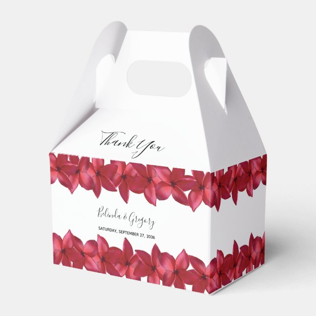 Red Plumeria Frangipani Wedding Favor Boxes (Front Side)