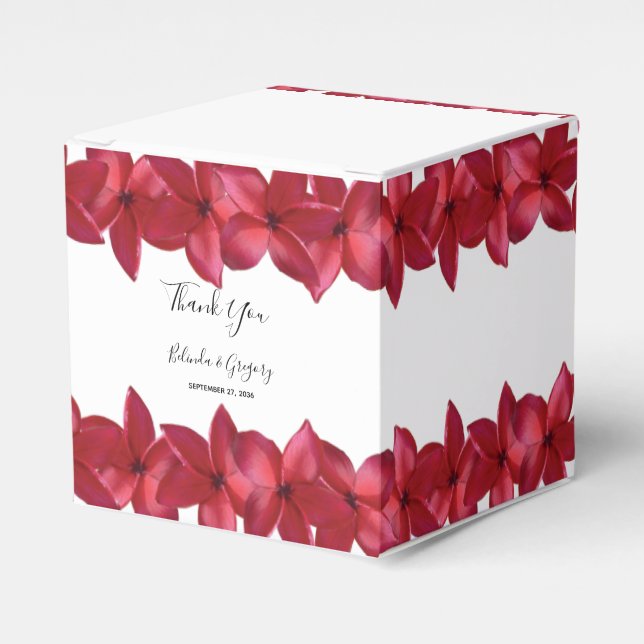 Red Plumeria Frangipani Wedding  Favor Boxes (Front Side)