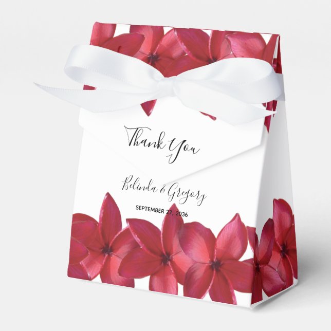 Red Plumeria Frangipani Wedding  Favor Boxes (Front Side)