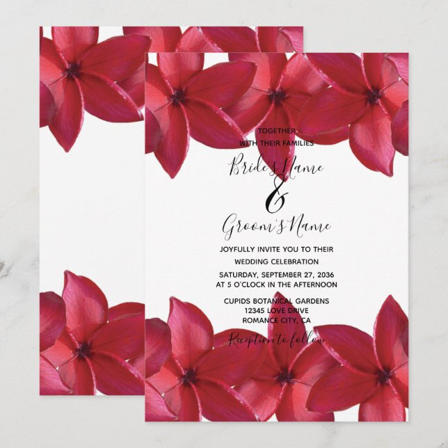 Red Plumeria Frangipani Wedding Invitations (Front/Back)