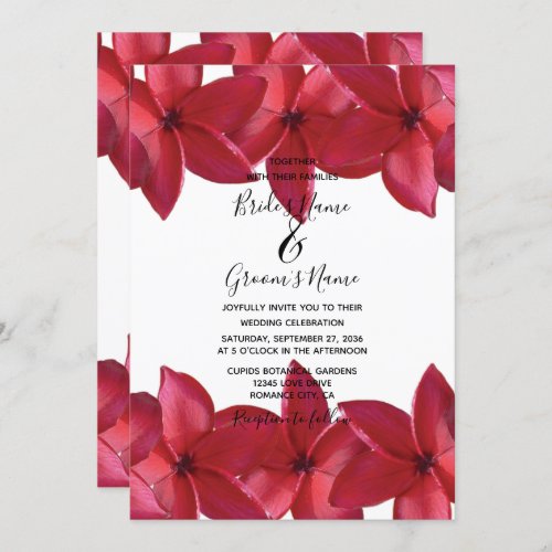 Red Plumeria Frangipani Wedding Invitations