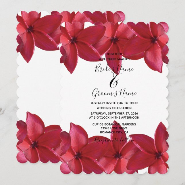 Red Plumeria Frangipani Wedding Invitations (Front/Back)
