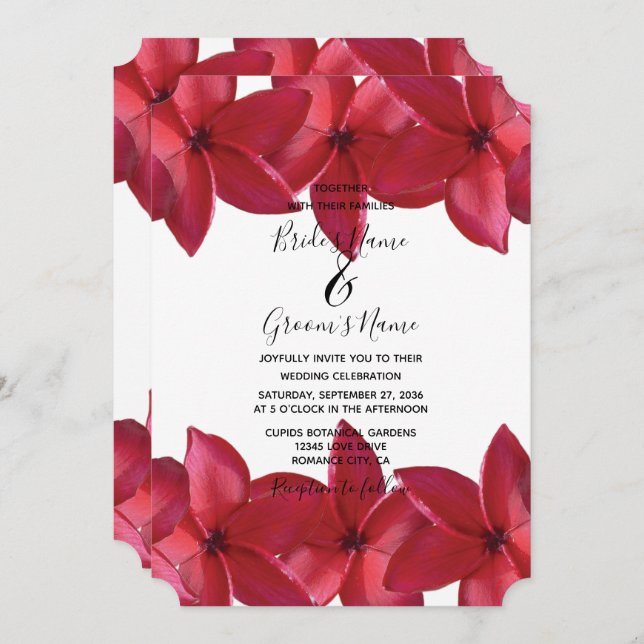 Red Plumeria Frangipani Wedding Invitations (Front/Back)