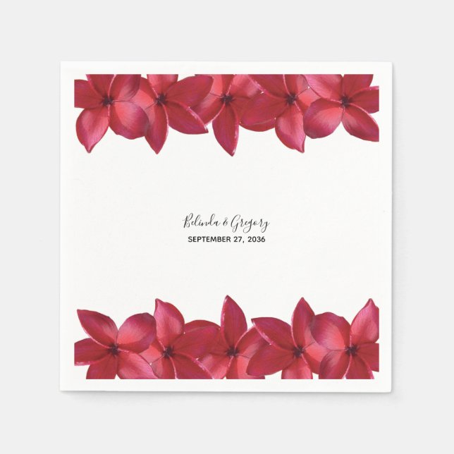 Red Plumeria Frangipani Wedding  Napkins (Front)