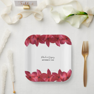 Red Plumeria Frangipani Wedding Paper Plates