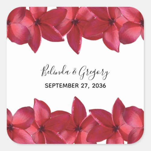 Red Plumeria Frangipani Wedding Square Sticker