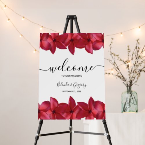 Red Plumeria Frangipani Wedding Welcome Sign