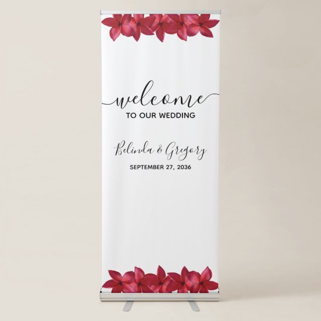 Red Plumeria Frangipani Wedding Welcome Sign (Front)