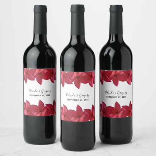 Red Plumeria Frangipani Wedding Wine Label