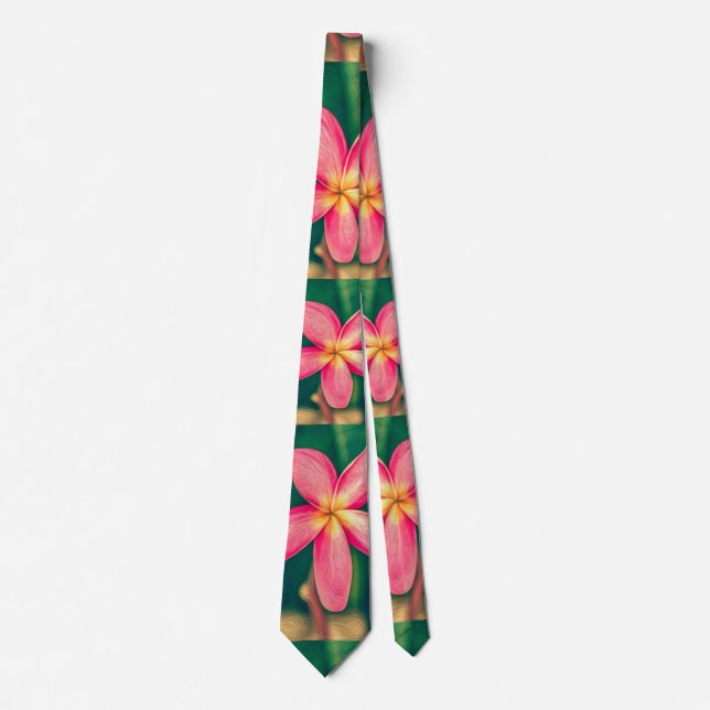 Red Plumeria Pattern Neck Tie (Front)