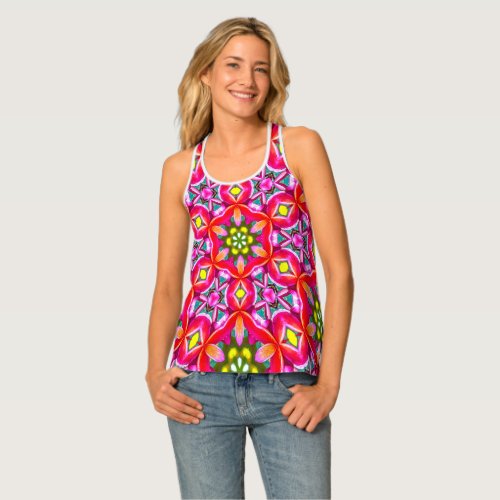 Red Plumeria Pattern Tank Top