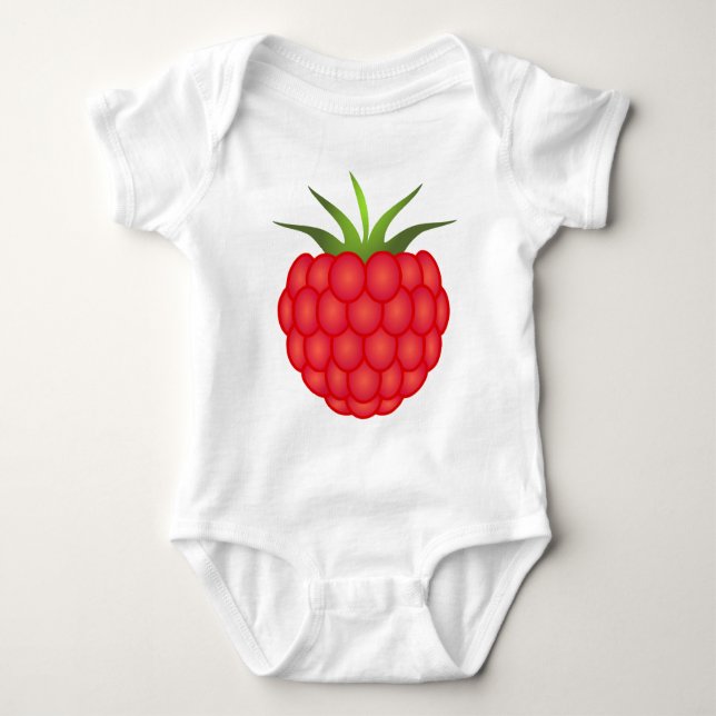 Red Plump Raspberry With Leaves Baby Bodysuit (Front)