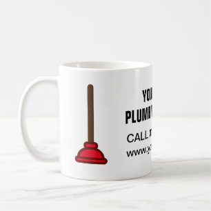 Red plunger business logo plumbing service coffee mug