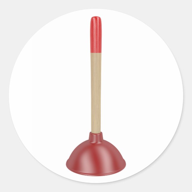 Red plunger classic round sticker (Front)