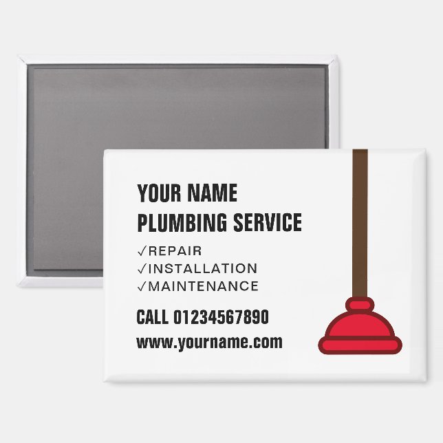 Red plunger plumbing services business logo fridge magnet (Front/Back)